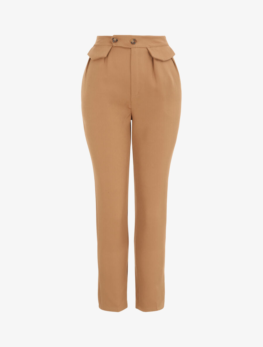 Pantalon carotte taille haute uni - Camel - 1