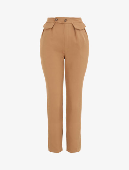 Pantalon carotte taille haute uni - Camel - 1