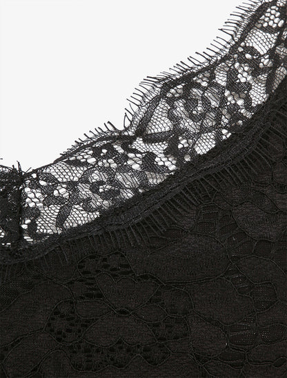 Caraco fluide coupe droite en dentelle - Noir - 3