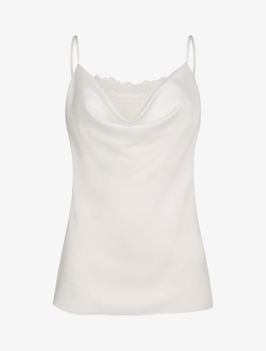 Caraco droit satiné à col bénitier et dentelle - Blanc - 1