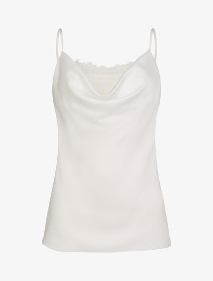 Caraco droit satiné à col bénitier et dentelle - Blanc - 1