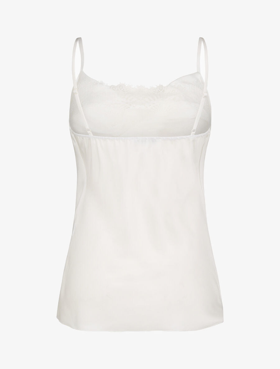 Caraco droit satiné à col bénitier et dentelle - Blanc - 2