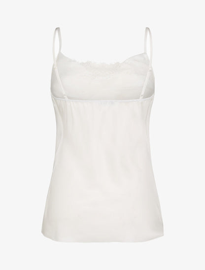 Caraco droit satiné à col bénitier et dentelle - Blanc - 2