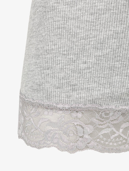 Débardeur droit côtelé à bords en dentelle - Gris clair - 3