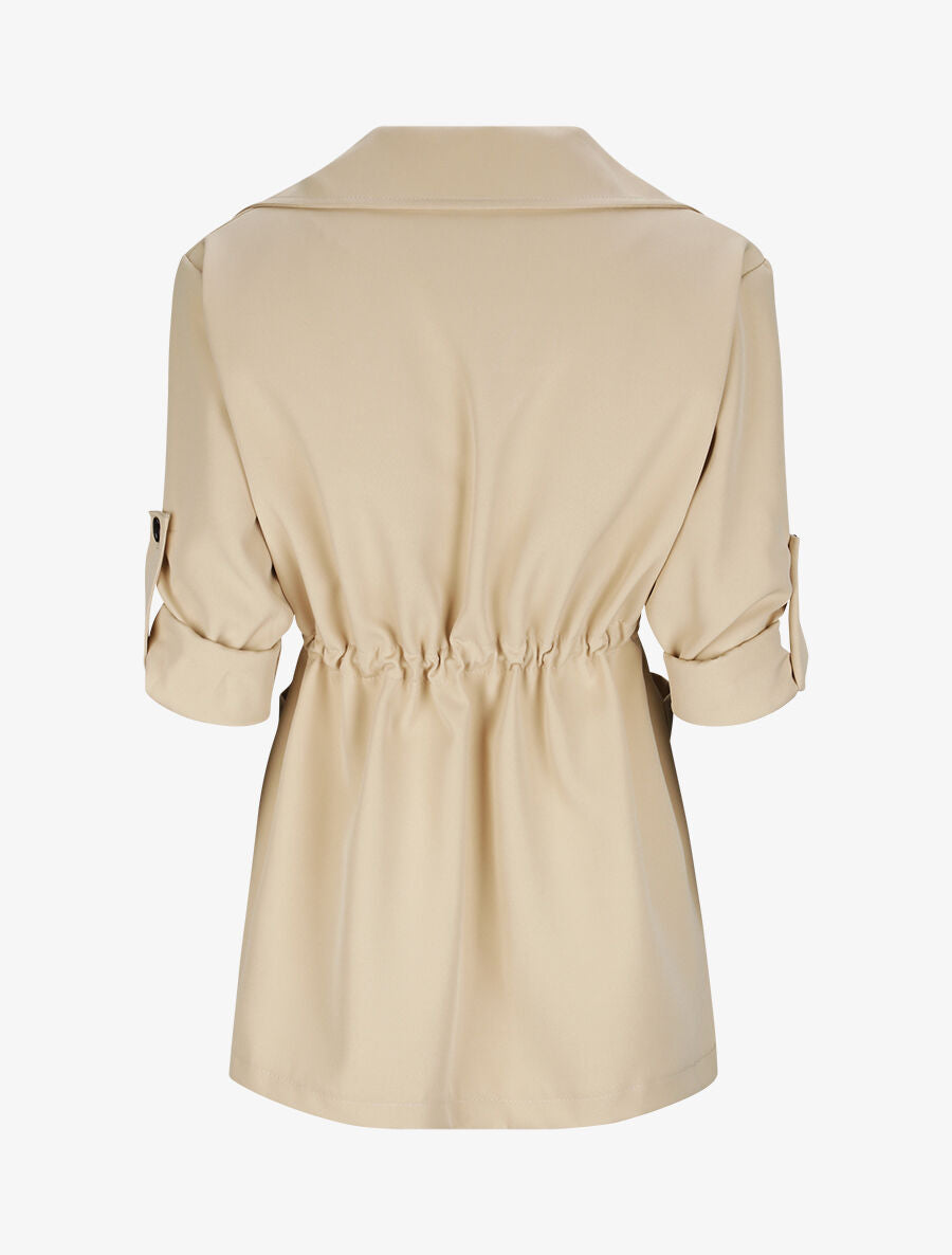 Veste droite unie à col cranté - Beige - 2