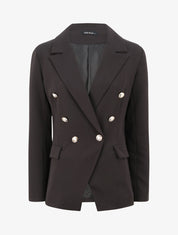 Blazer long croisé à boutons stylisés - Noir - 1