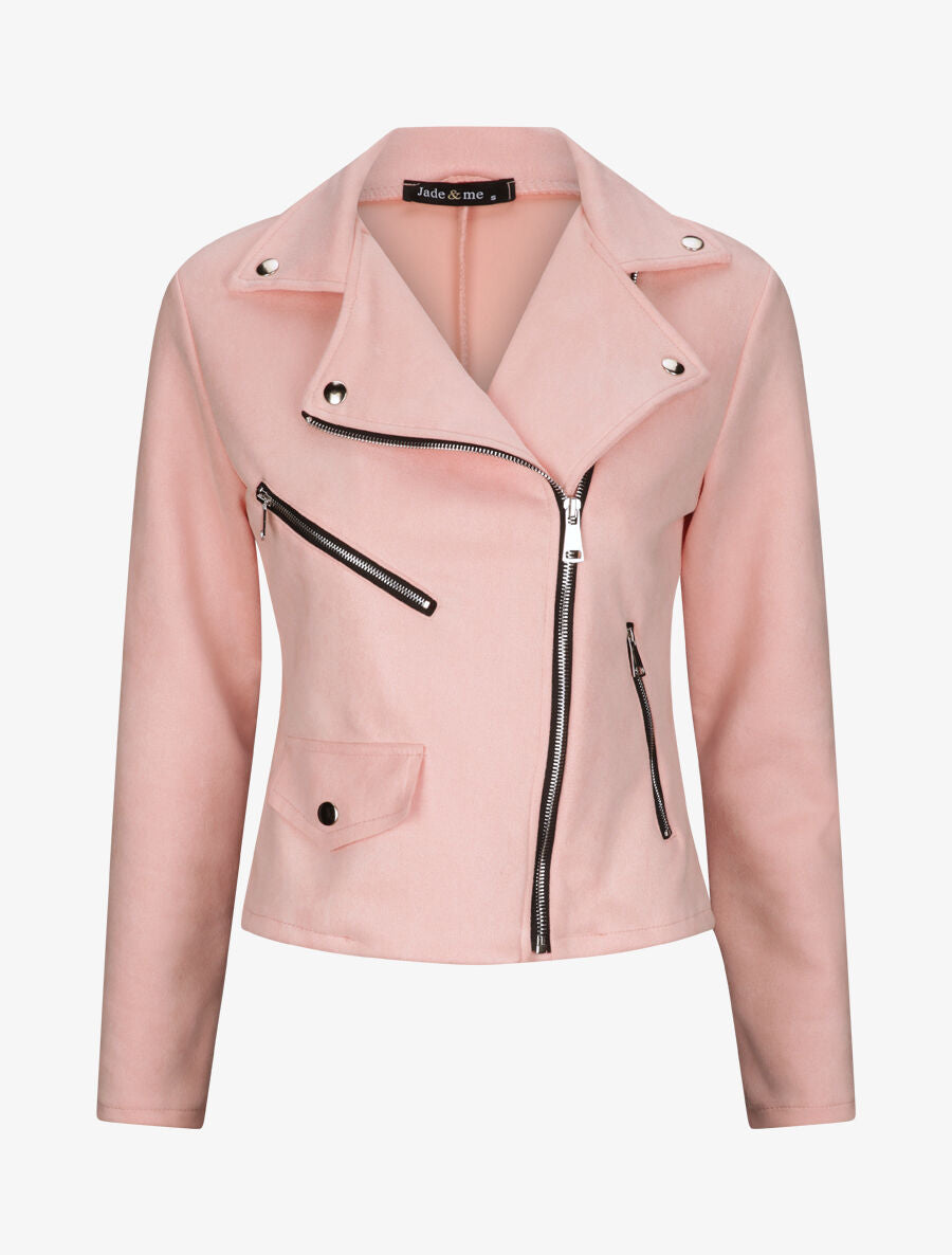 Perfecto droit en suédine poches zippées - Rose - 1