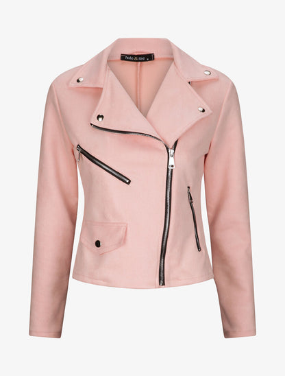 Perfecto droit en suédine poches zippées - Rose - 1