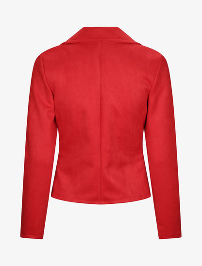 Perfecto droit en suédine poches zippées - Rouge - 2