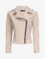 Veste en suédine à zip asymétrique - Beige - 1