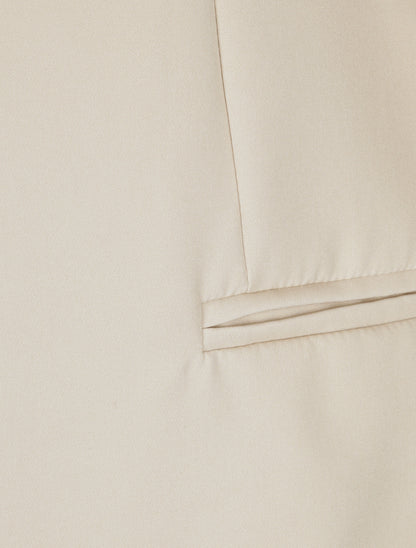 Veste droite unie manches longues à revers carreaux - Beige - 3