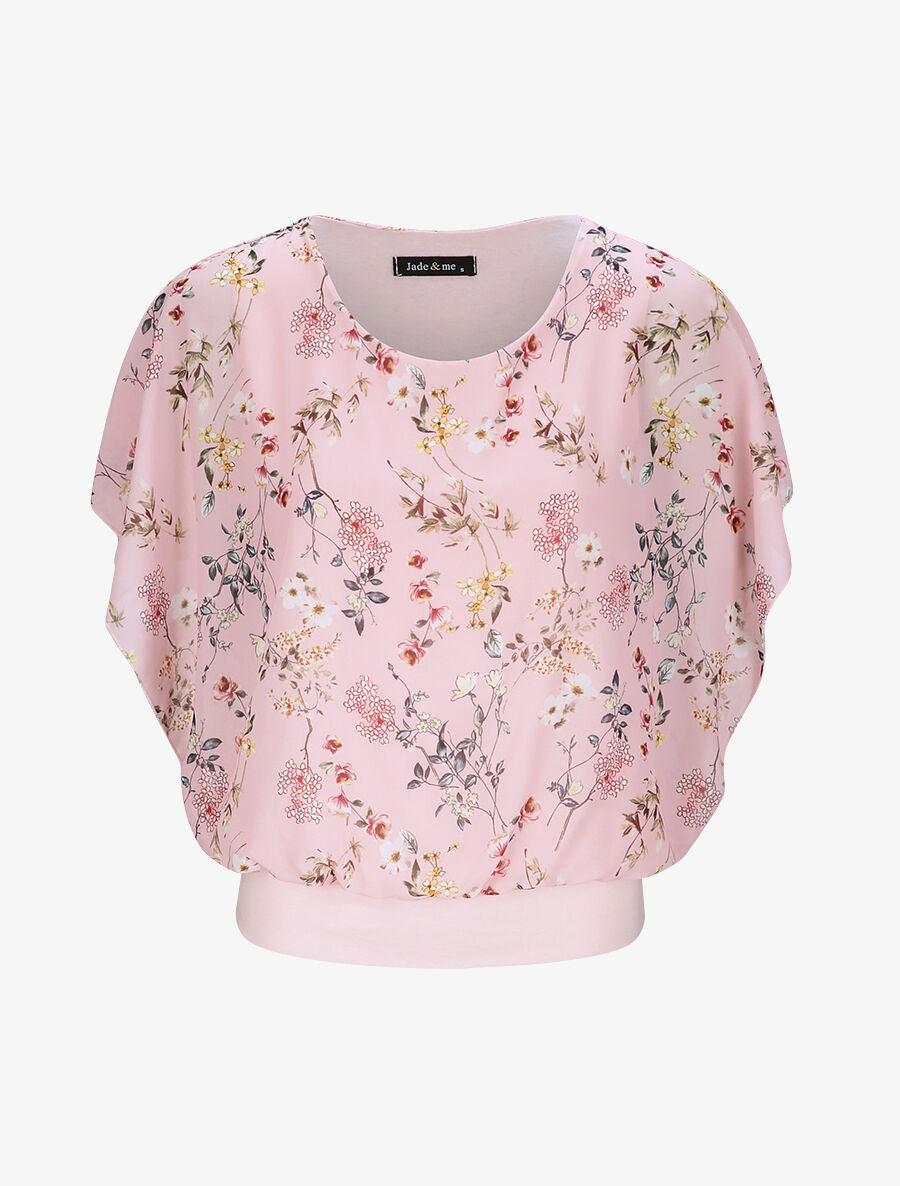 Top boule imprimé fleurs printanières - Rose - 1