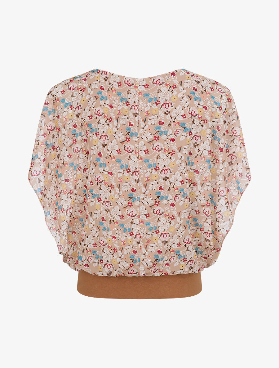 Top boule imprimé fleurs stylisées - Beige - 3