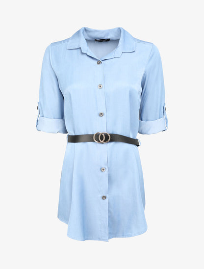 Robe chemise droite unie - Denim clair - 1