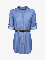 Robe chemise droite unie - Bleu denim - 1