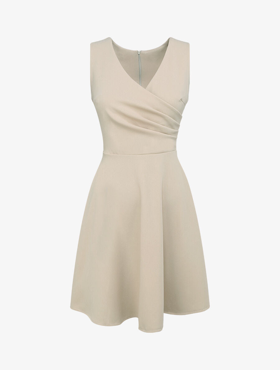 Robe patineuse mi-longue à col cache-coeur - Beige - 1