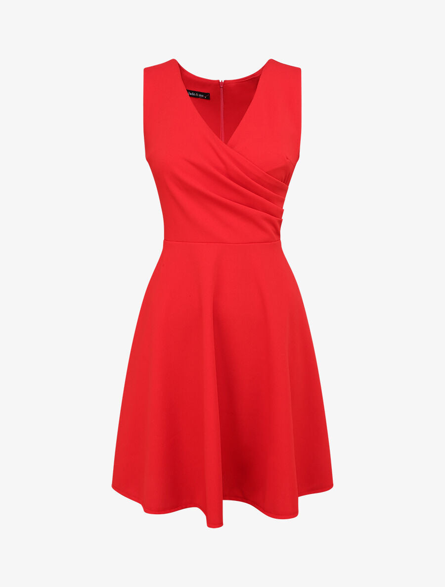 Robe patineuse mi-longue à col cache-coeur - Rouge - 1