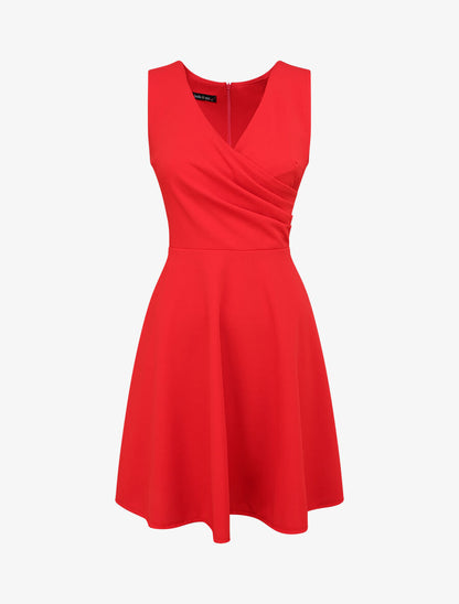Robe patineuse mi-longue à col cache-coeur - Rouge - 1