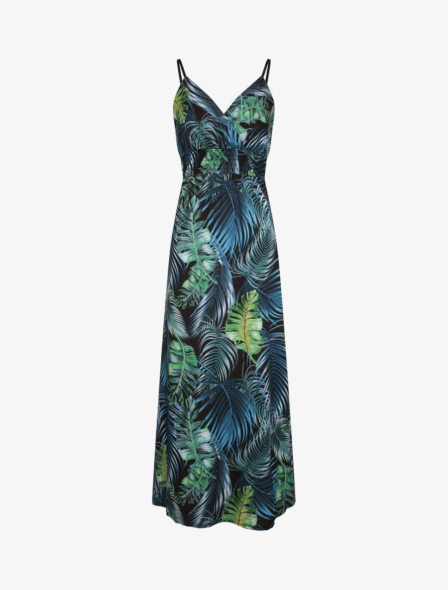 Robe longue cache-coeur à imprimé fleurs tropicales - Noir - 4