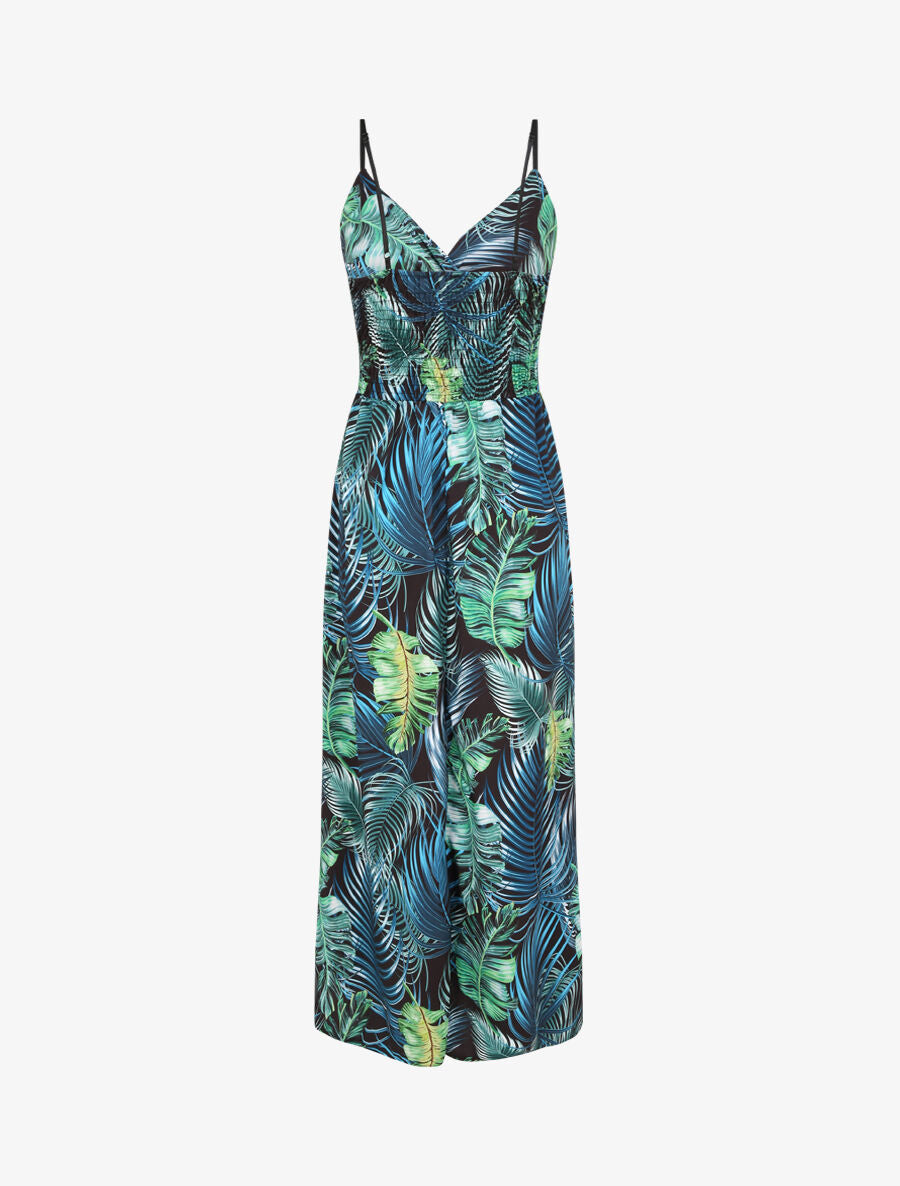 Robe longue cache-coeur à imprimé fleurs tropicales - Noir - 2