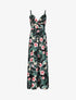 Robe longue évasée imprimé hibiscus col à noeud - Noir - 4