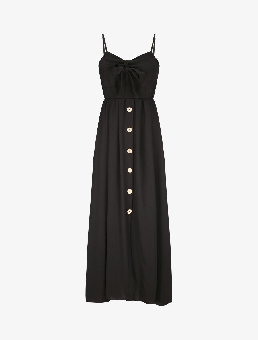 Robe longue à boutons stylisés - Noir - 5