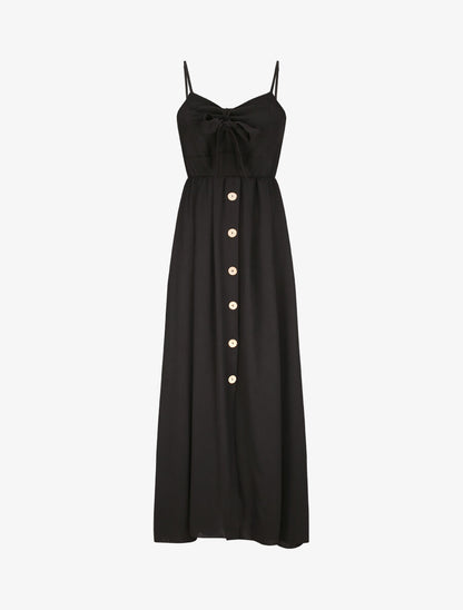 Robe longue à boutons stylisés - Noir - 5