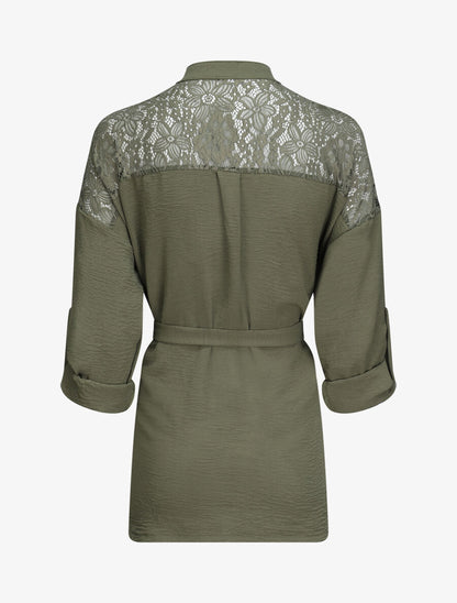 Tunique style chemise à détail dentelle - Kaki - 2
