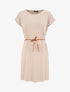 Robe courte droite rayée à manches courtes - Beige - 1