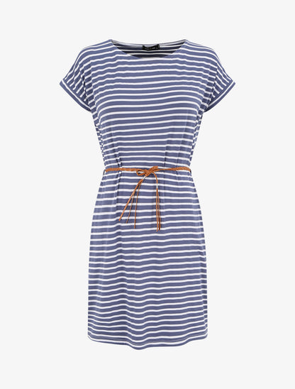 Robe courte droite rayée à manches courtes - Bleu - 1