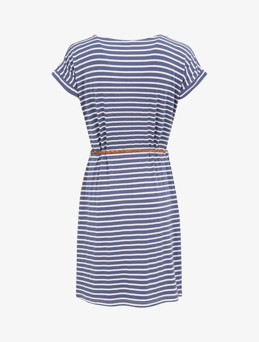 Robe courte droite rayée à manches courtes - Bleu - 2