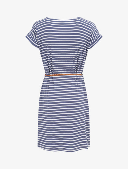 Robe courte droite rayée à manches courtes - Bleu - 2