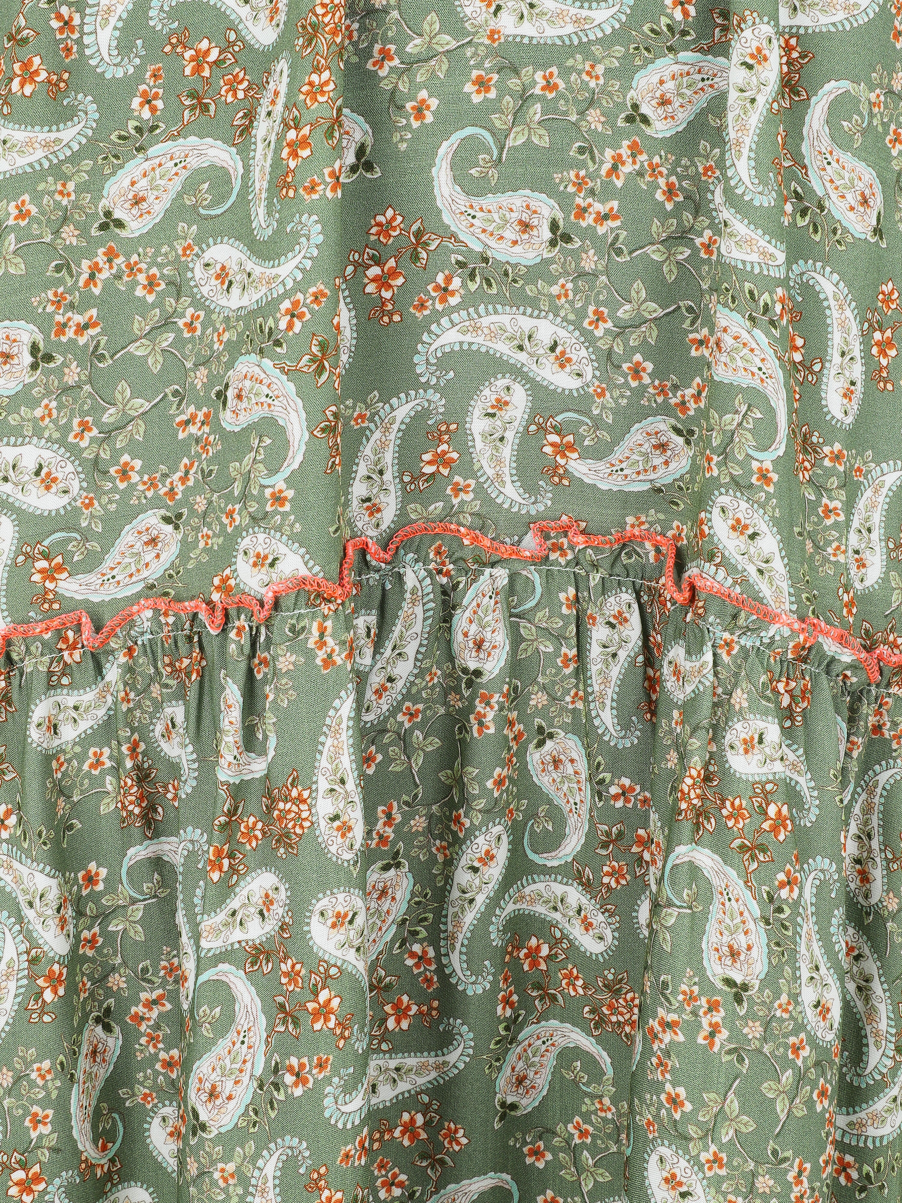 Robe longue empire imprimé foulard - Kaki - 3