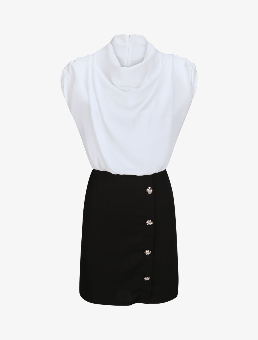 Robe droite à encolure bénitier - Blanc - 1