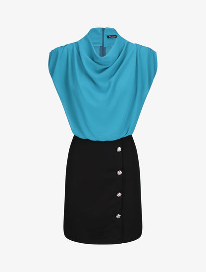 Robe droite à encolure bénitier - Bleu canard - 4