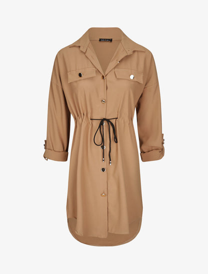Robe chemise à boutons stylisés - Camel - 4