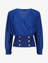 Blouse cache-coeur à boutons stylisés - Bleu roi - 1