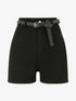 Short évasé uni à taille haute - Noir - 1