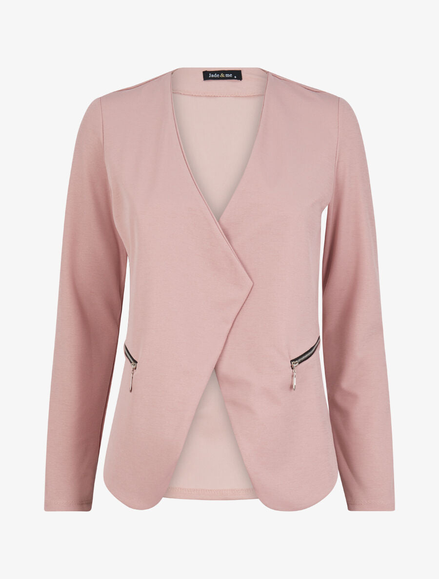 Veste à col biseauté et poches zippées - Rose poudré - 1