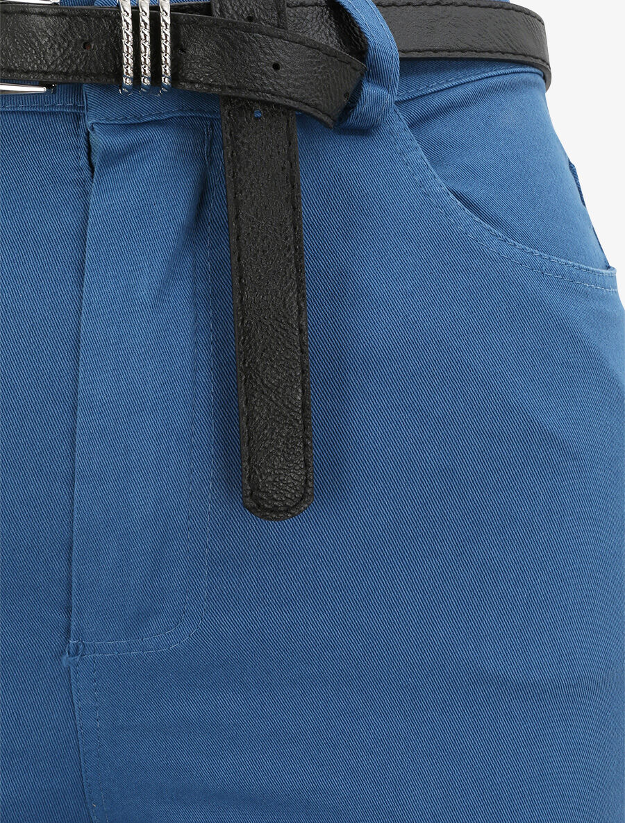 Pantalon uni à revers - Bleu - 3