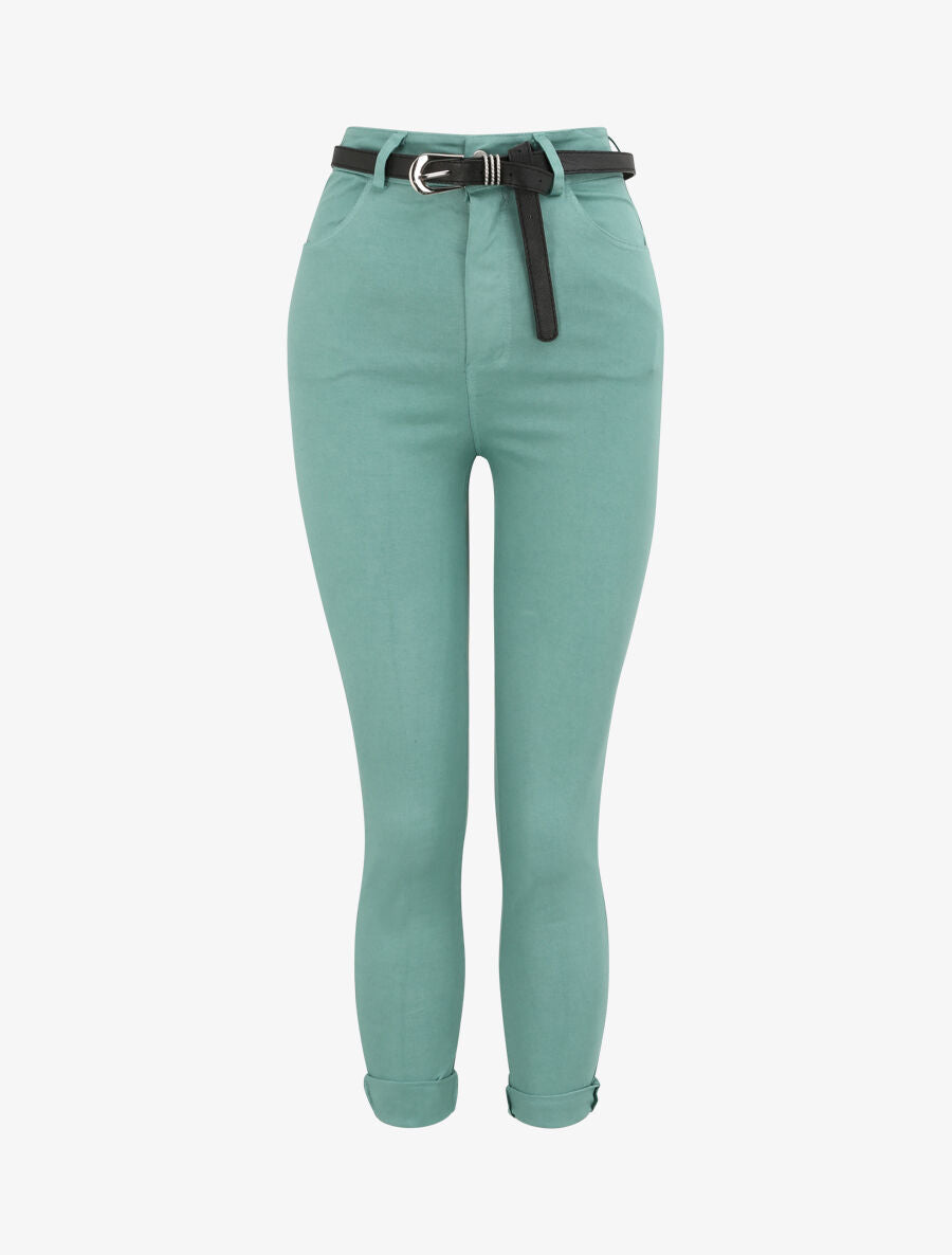 Pantalon uni à revers - Vert d&