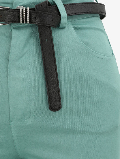 Pantalon uni à revers - Vert d&