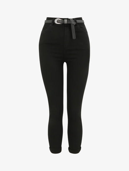 Pantalon uni à revers - Noir - 4