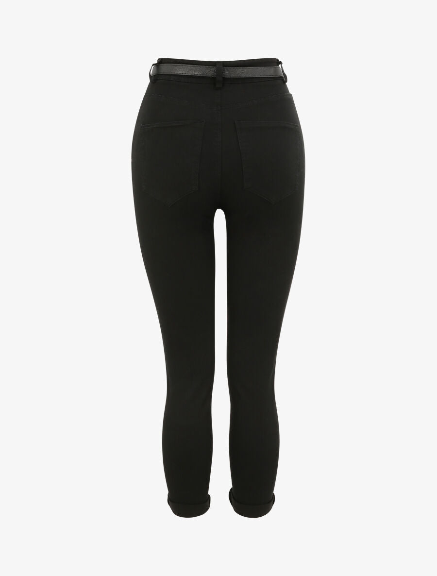 Pantalon uni à revers - Noir - 2