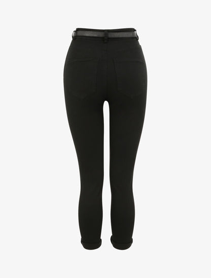 Pantalon uni à revers - Noir - 2