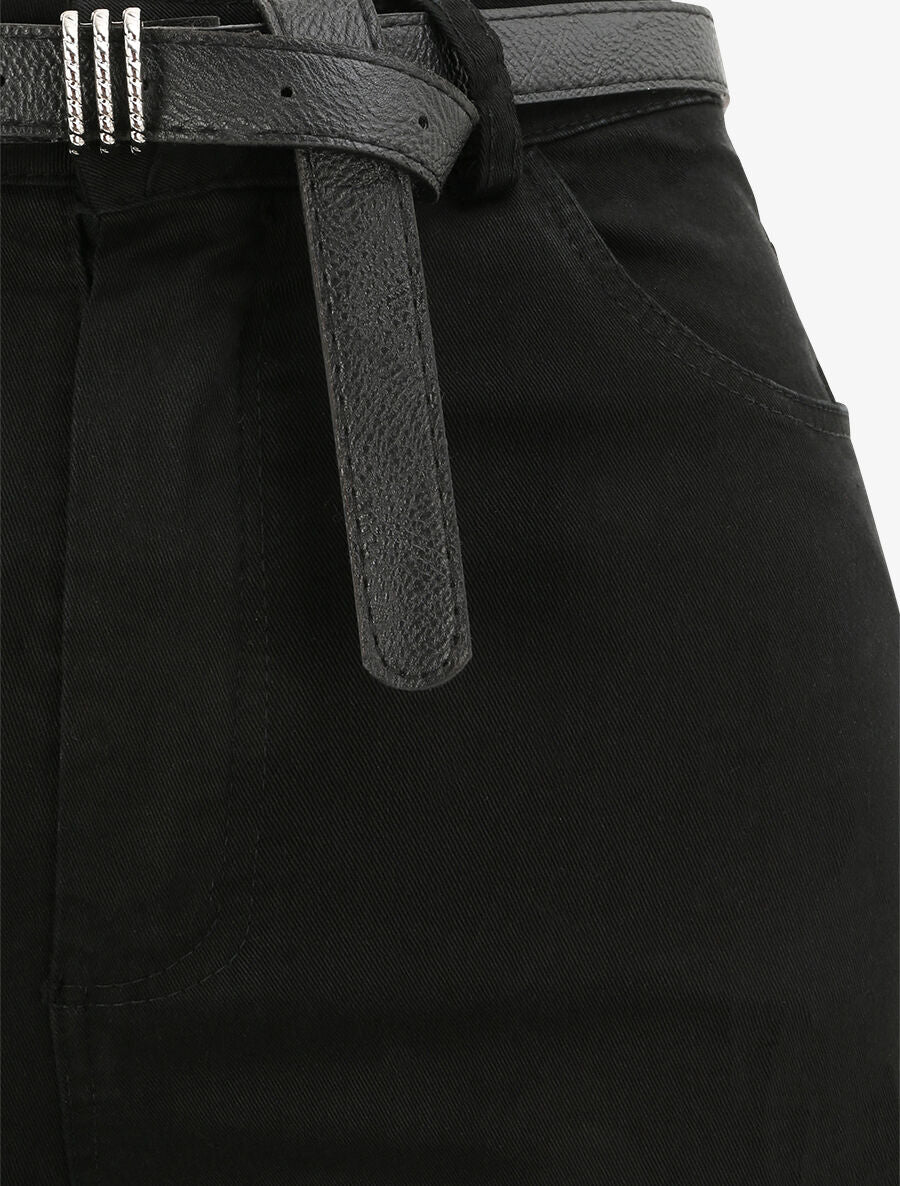 Pantalon uni à revers - Noir - 3