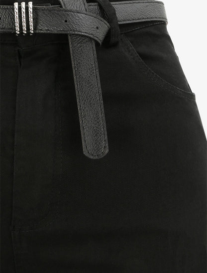 Pantalon uni à revers - Noir - 3