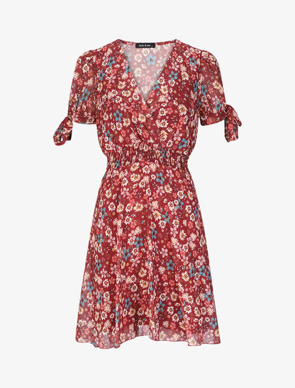 Robe à imprimé fleurs printanières - Bordeaux - 1