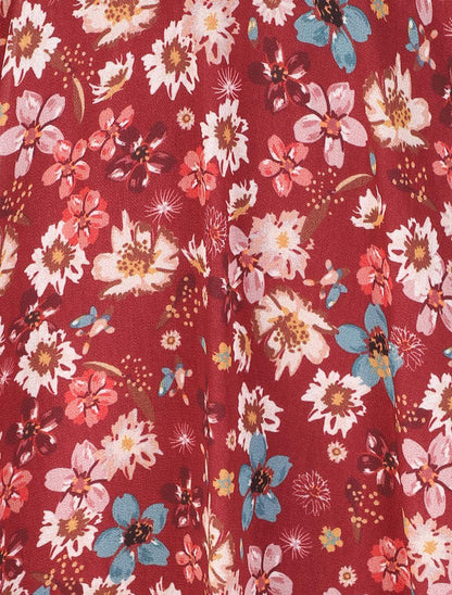 Robe à imprimé fleurs printanières - Bordeaux - 3