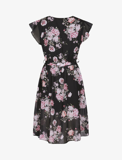 Robe en voile à imprimé fleurs printanières - Noir - 2